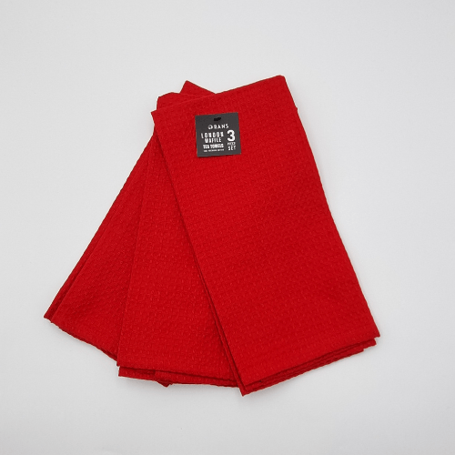 Load image into Gallery viewer, Rans London Waffle Tea Towels Set of 3 - Red

