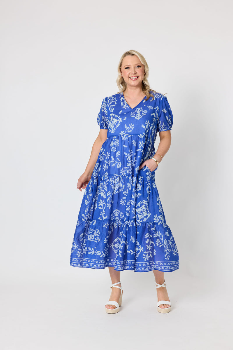 Load image into Gallery viewer, Gordon Smiths Womens Azure Garden Floral Print Dress - Azure White
