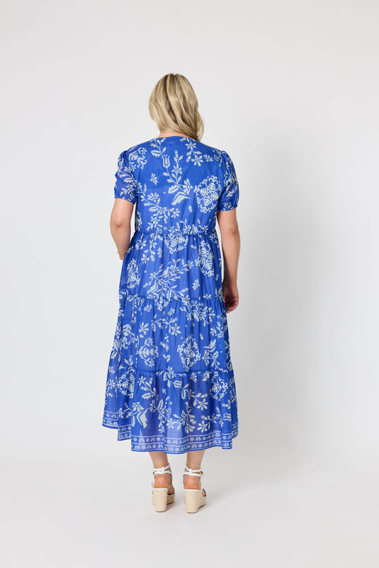 Gordon Smiths Womens Azure Garden Floral Print Dress - Azure White