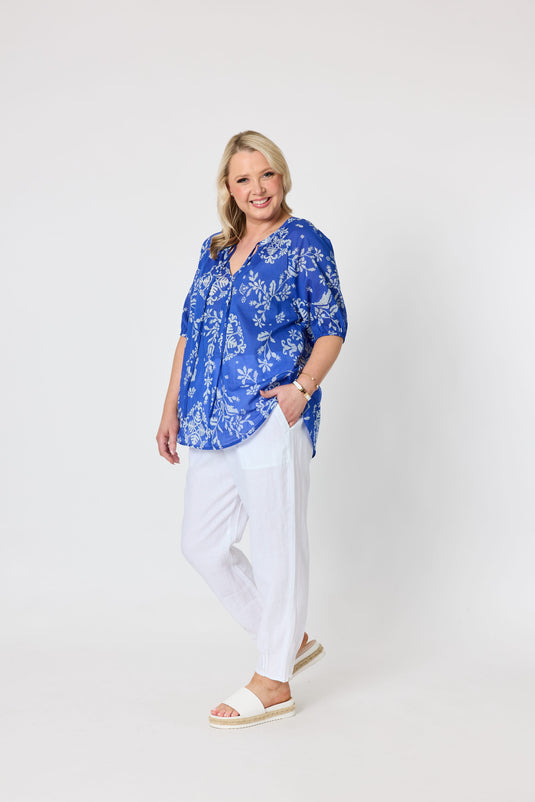 Gordon Smiths Womens Azure Garden Floral Print Top - Azure White