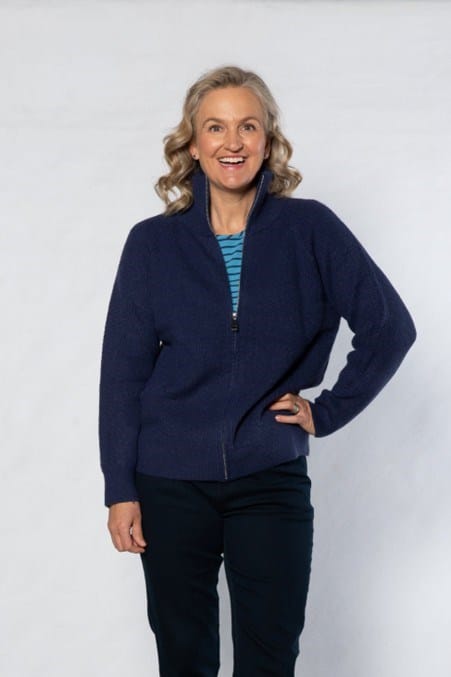Equinox Womens Soft Knit Ribbed Zip Through Cardigan - Navy