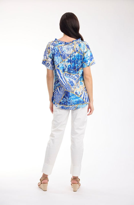 Orientique Womens 50yrs Oriental Top Frill Neckline