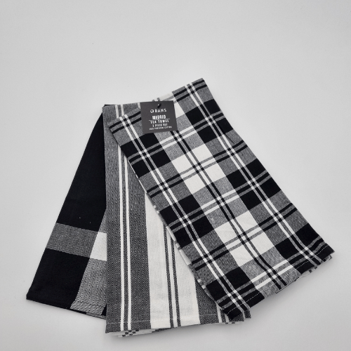 Load image into Gallery viewer, Rans Madrid Stripe Tea Towel Pack of 3 - Black

