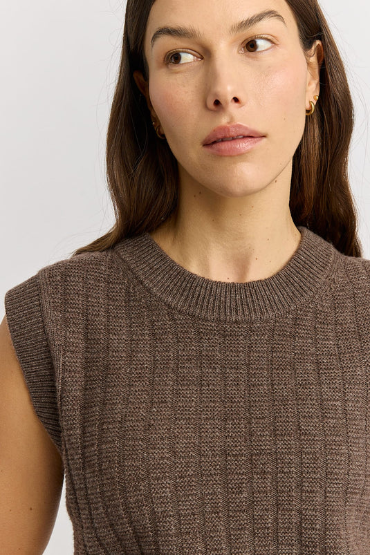 Toorallie Womens Grid Knit Vest - Mocha