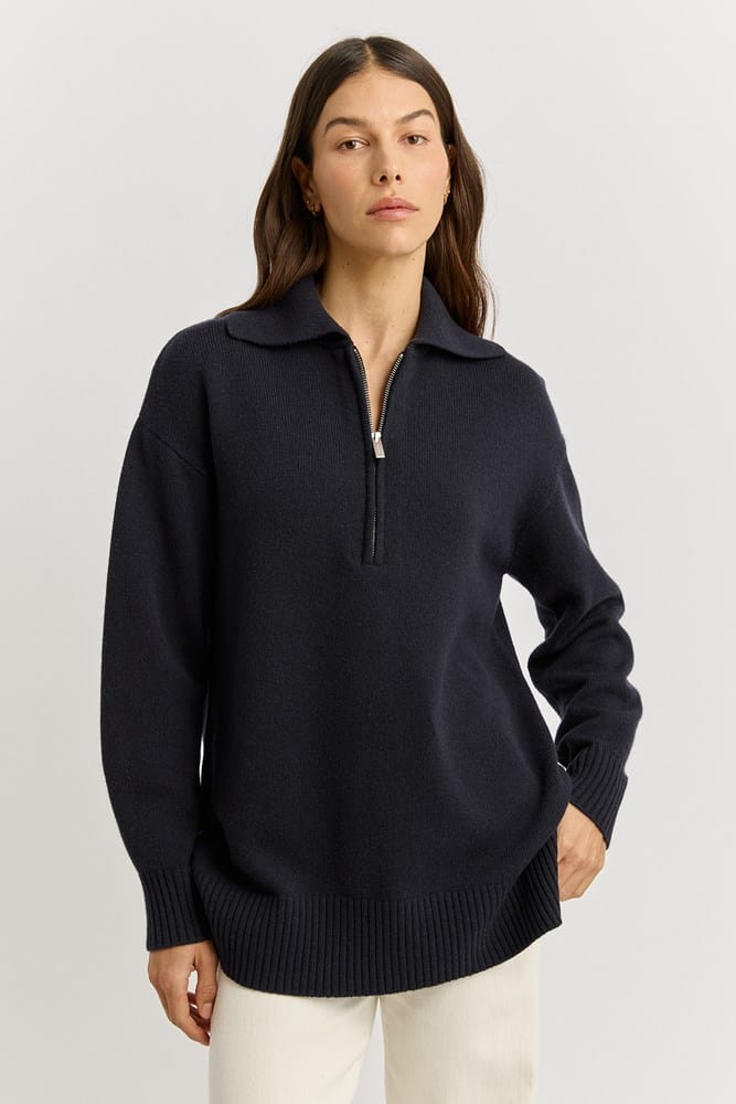 Load image into Gallery viewer, Toorallie Womens Relaxed Longline Zip Polo - French Navy
