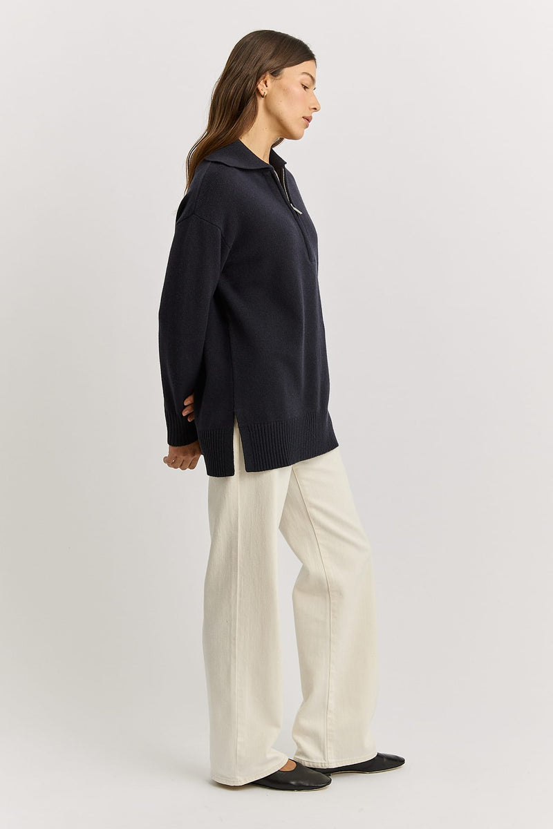 Load image into Gallery viewer, Toorallie Womens Relaxed Longline Zip Polo - French Navy
