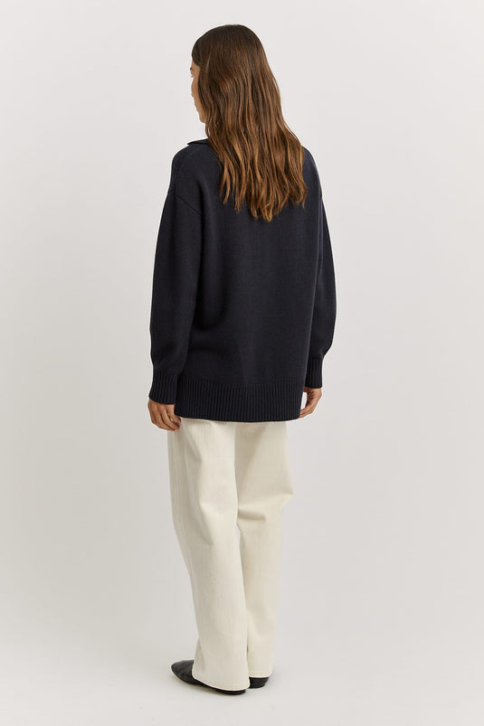 Toorallie Womens Relaxed Longline Zip Polo - French Navy