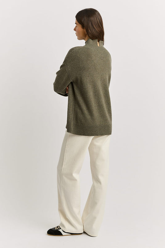 Toorallie Womens Split Neck Funnel - Kale