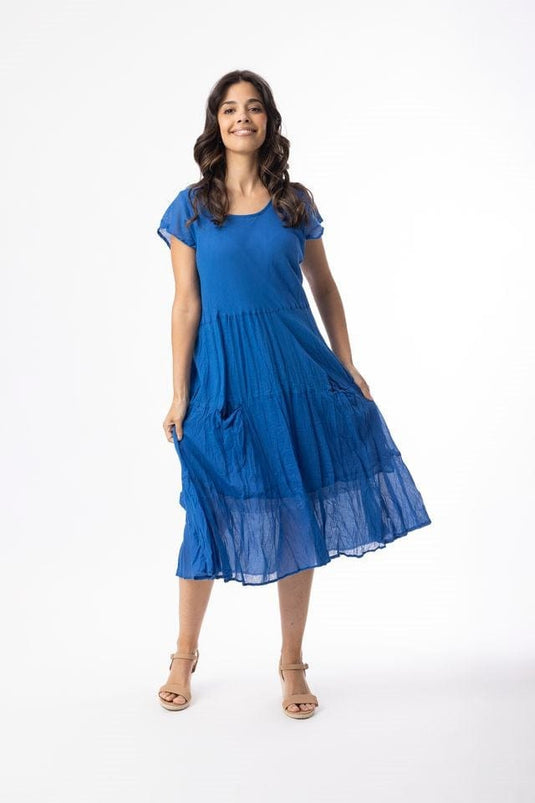 Orientique Womens Cotton Gauze Essentials Dress Bias Pockets - Blue