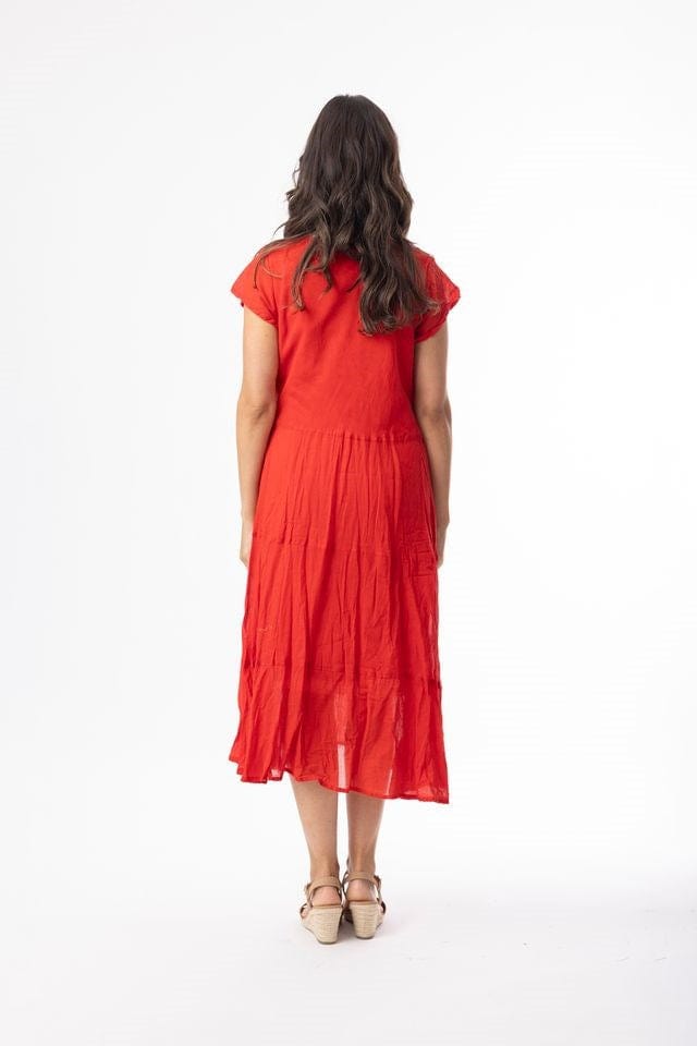 Load image into Gallery viewer, Orientique Womens Cotton Gauze Essentials Dress Bias Pockets - Red
