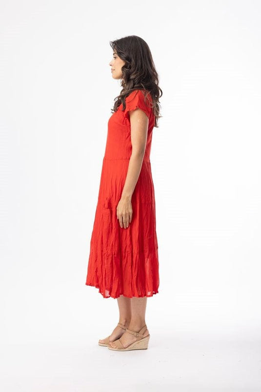 Orientique Womens Cotton Gauze Essentials Dress Bias Pockets - Red