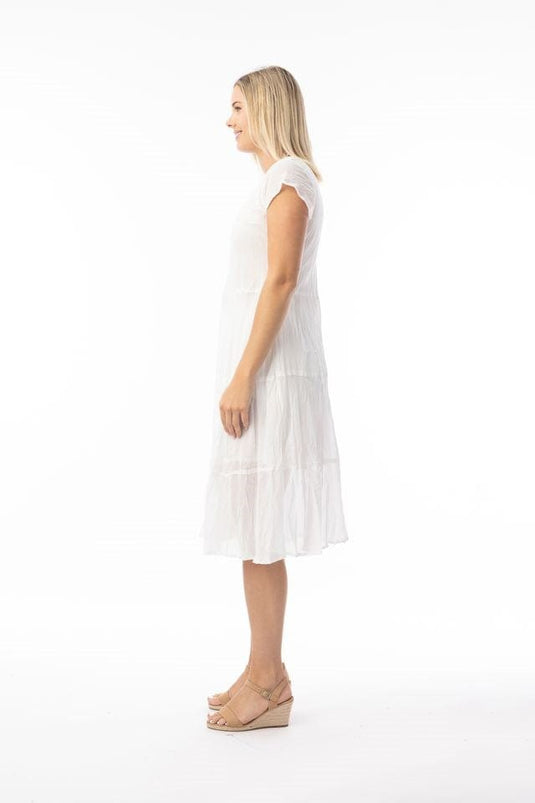 Orientique Womens Cotton Gauze Essentials Dress Bias Pockets - White
