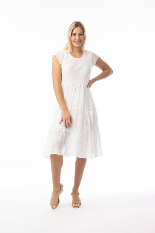 Orientique Womens Cotton Gauze Essentials Dress Bias Pockets - White