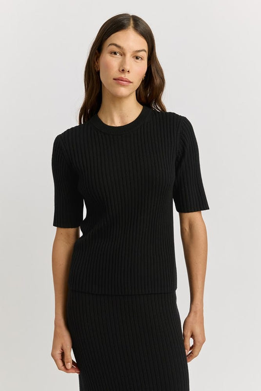 Toorallie Womens Rib Knit Top - Black