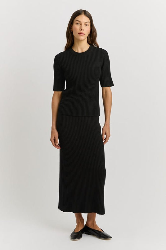 Toorallie Womens Rib Knit Top - Black