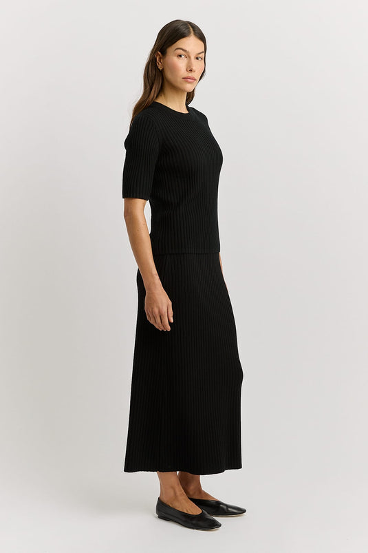 Toorallie Womens Rib Knit Top - Black