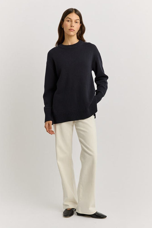 Toorallie Womens Relaxed Longline Crew - French Navy
