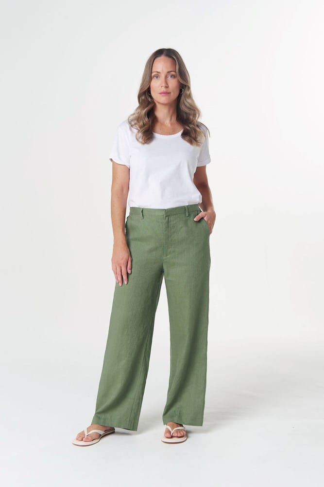 Load image into Gallery viewer, Goondiwindi Cotton Easy Linen Cotton Pant - Cedar Green
