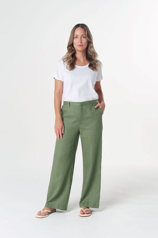 Goondiwindi Cotton Easy Linen Cotton Pant - Cedar Green