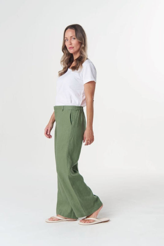 Goondiwindi Cotton Easy Linen Cotton Pant - Cedar Green