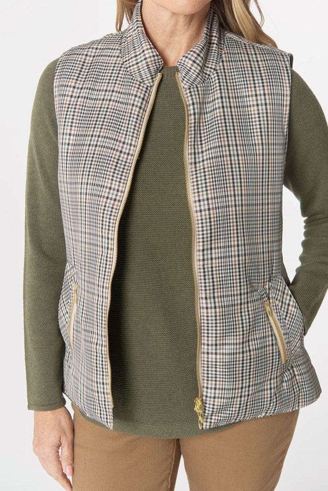 Load image into Gallery viewer, Goondiwindi Cotton Quilted Vest - Travertine Micro Check
