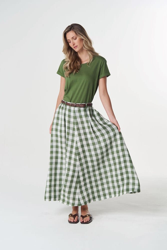Load image into Gallery viewer, Goondiwindi Cotton Field Linen Maxi Skirt - Cedar Green
