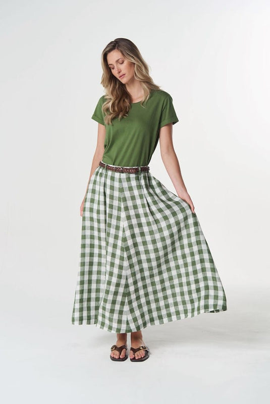Goondiwindi Cotton Field Linen Maxi Skirt - Cedar Green