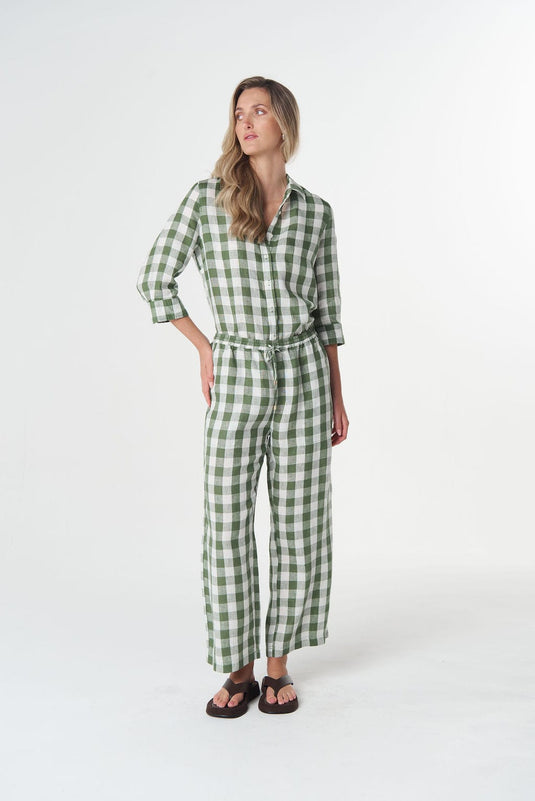 Goondiwindi Cotton Haystack Linen Pant - Cedar Green Check