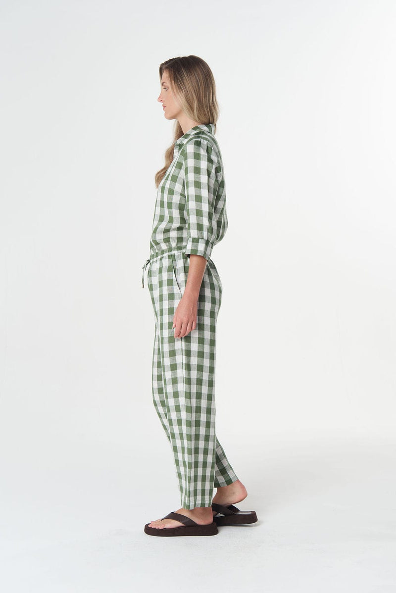 Load image into Gallery viewer, Goondiwindi Cotton Haystack Linen Pant - Cedar Green Check
