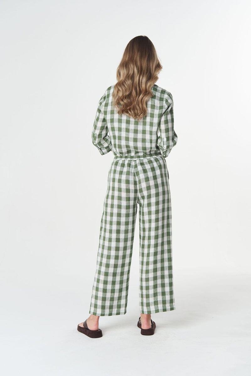 Load image into Gallery viewer, Goondiwindi Cotton Haystack Linen Pant - Cedar Green Check
