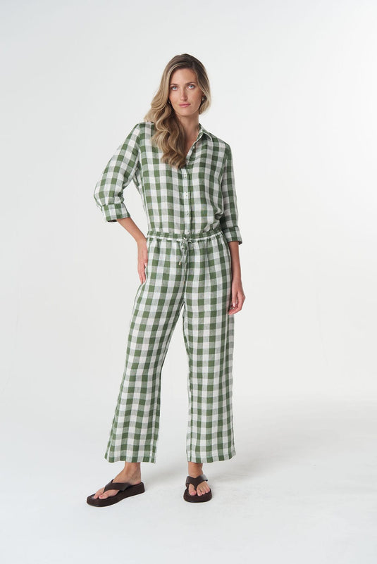 Goondiwindi Cotton Haystack Linen Pant - Cedar Green Check
