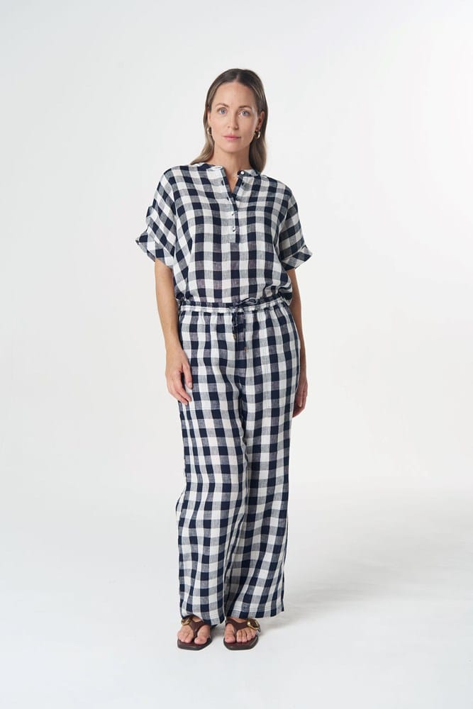Load image into Gallery viewer, Goondiwindi Cotton Haystack Linen Pant - Dark Navy Check
