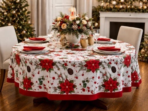 Rans Christmas Flowers 180cm Round Tablecloth