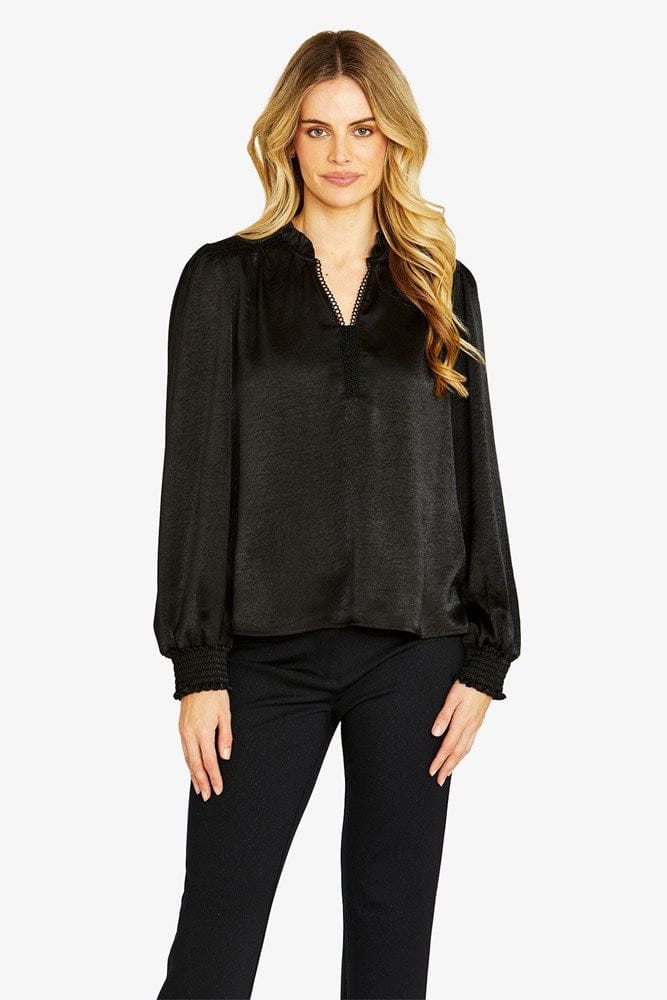 Load image into Gallery viewer, Pingpong Womens Nessa Shirred Blouse - Black
