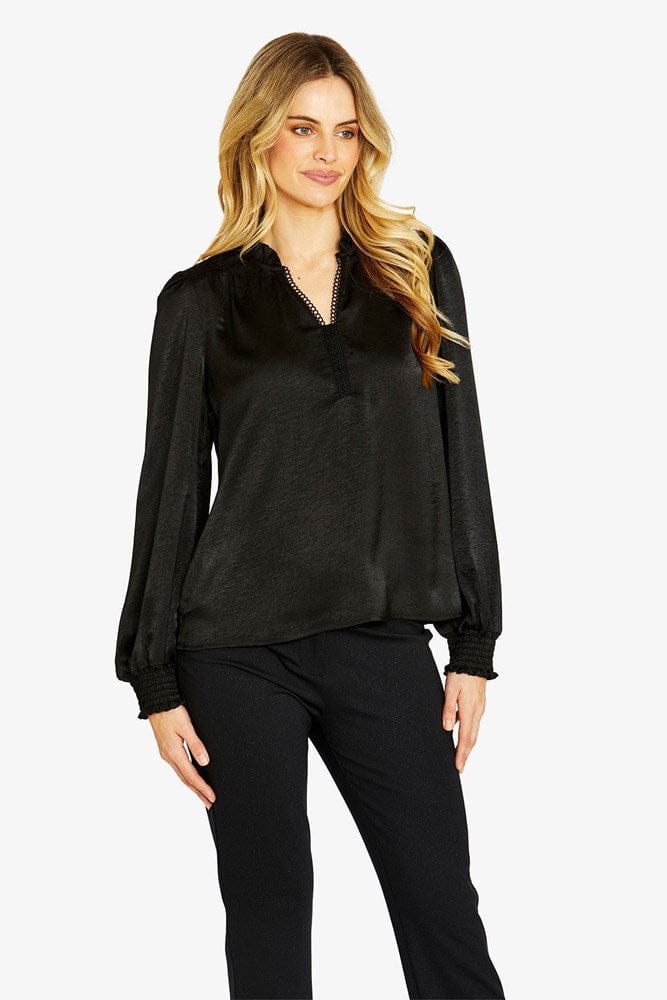 Load image into Gallery viewer, Pingpong Womens Nessa Shirred Blouse - Black
