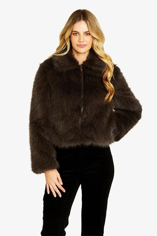 Pingpong Womens Wintour Faux Fur Jacket - Walnut