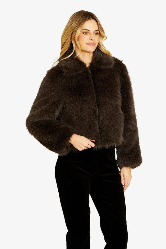 Pingpong Womens Wintour Faux Fur Jacket - Walnut