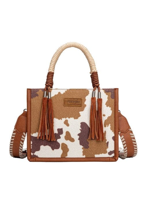 Load image into Gallery viewer, Wrangler Cow Print Tassel Crossbody Bag

