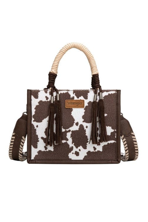 Load image into Gallery viewer, Wrangler Cow Print Tassel Crossbody Bag
