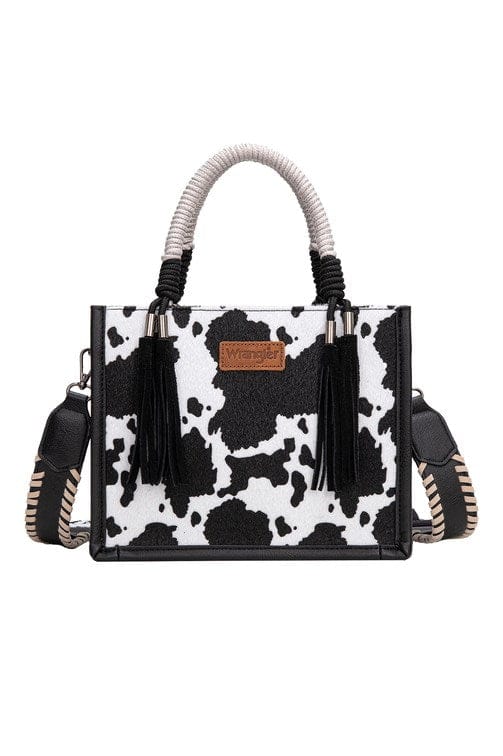 Load image into Gallery viewer, Wrangler Cow Print Tassel Crossbody Bag
