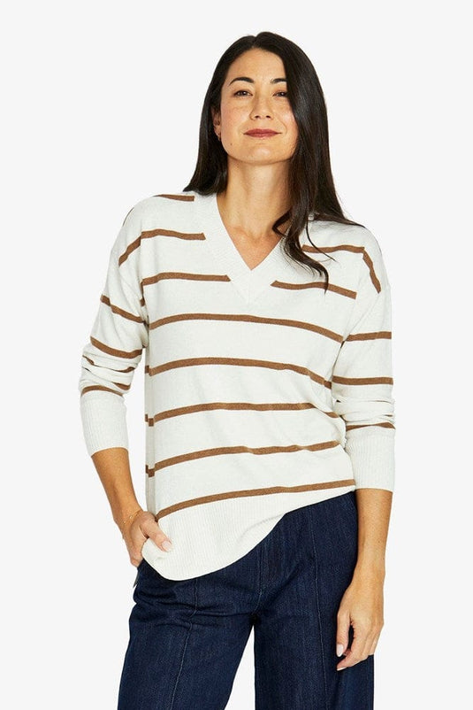 Jump Womens Stripe V-Neck Pullover - Vanilla/Hazel