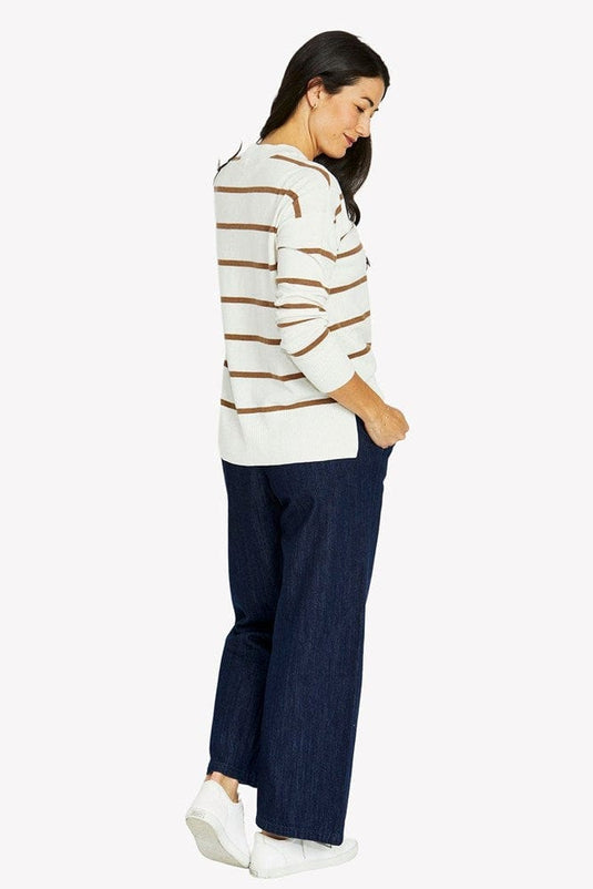 Jump Womens Stripe V-Neck Pullover - Vanilla/Hazel