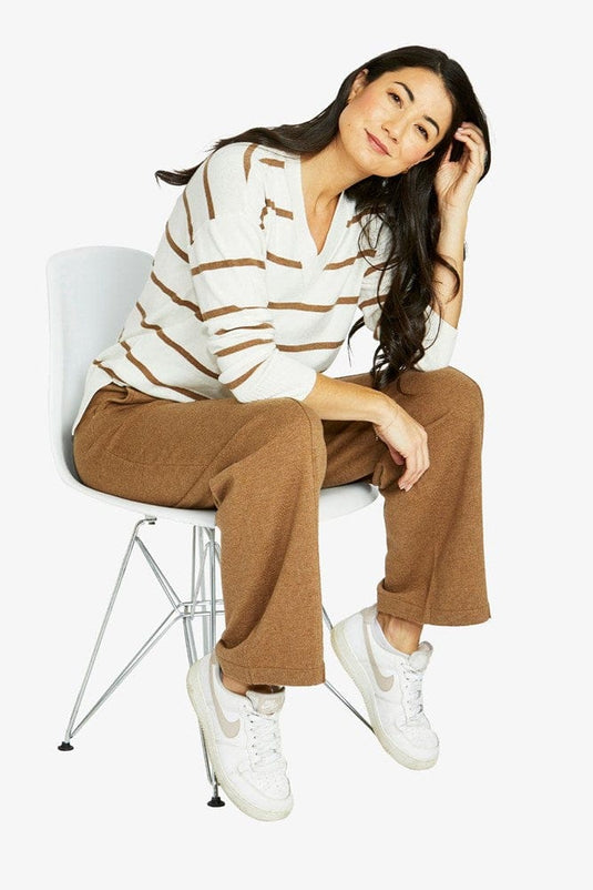 Jump Womens Stripe V-Neck Pullover - Vanilla/Hazel