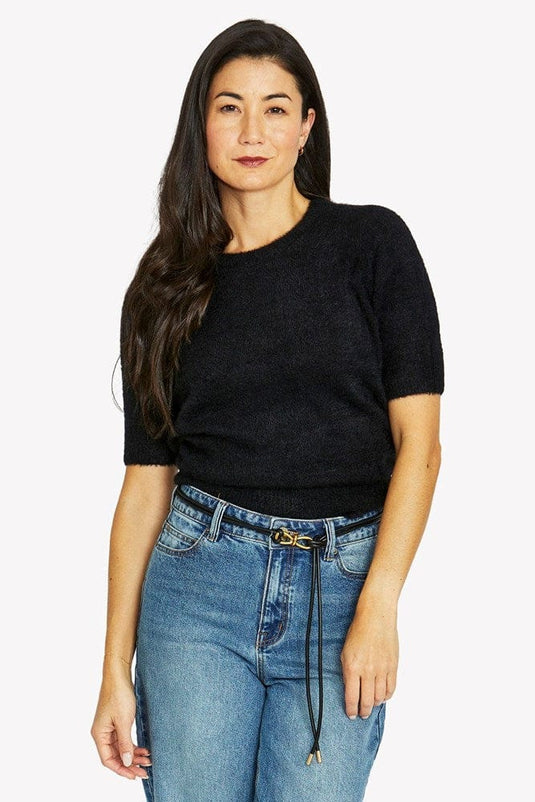 Jump Womens Fluffy Short Sleeve Crew Knit