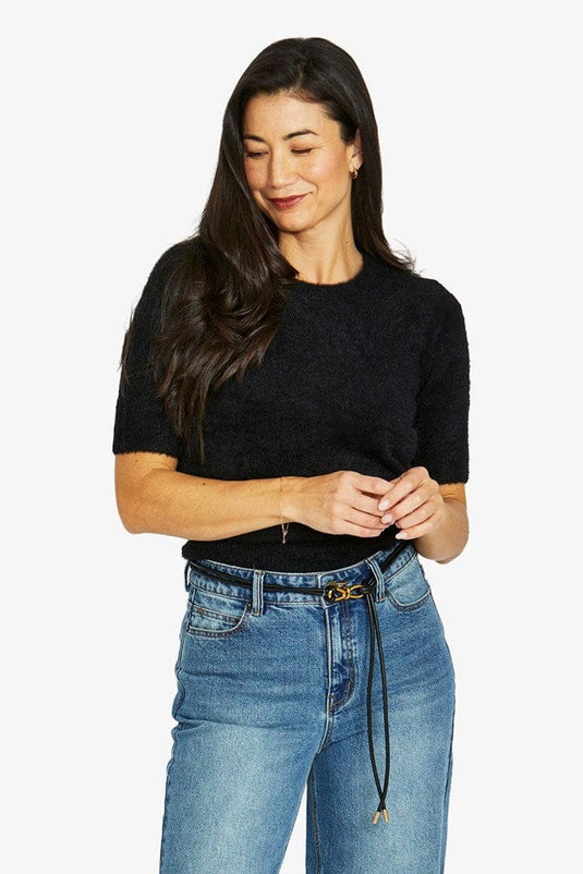 Jump Womens Fluffy Short Sleeve Crew Knit