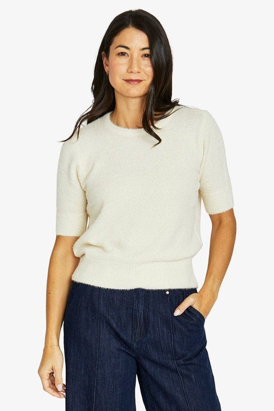 Jump Womens Fluffy Short Sleeve Crew Knit