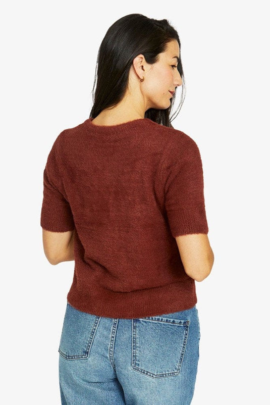 Jump Womens Fluffy Short Sleeve Crew Knit