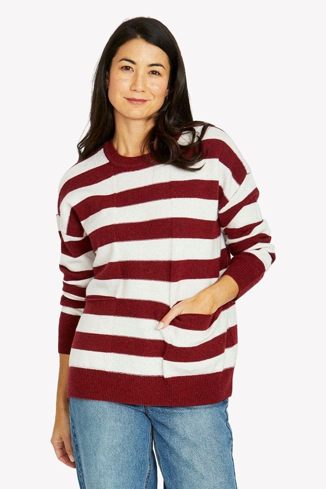 Load image into Gallery viewer, Jump Womens 2 Pocket Stripe Pullover - Merlot/Snow
