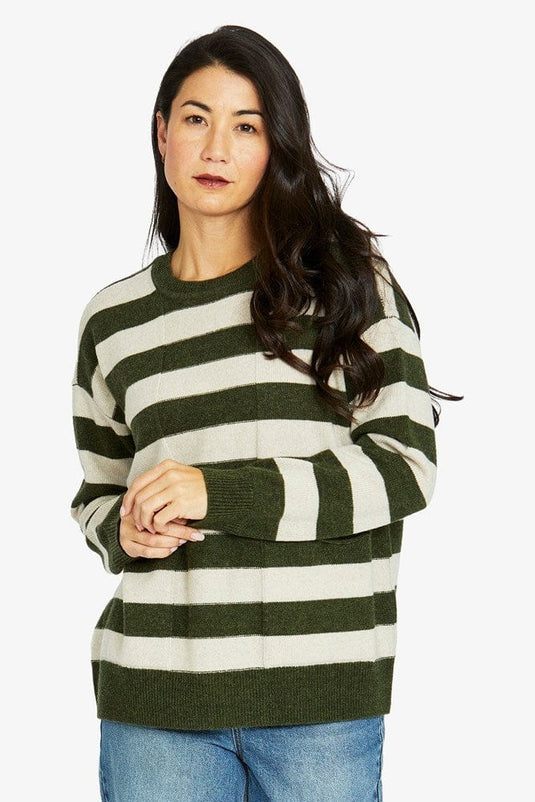 Jump Womens 2 Pocket Stripe Pullover - Thyme/Snow