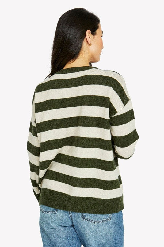 Jump Womens 2 Pocket Stripe Pullover - Thyme/Snow